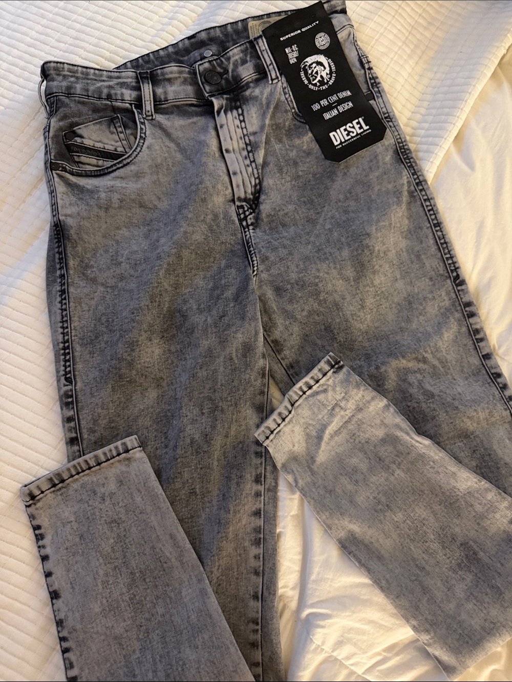 Diesel Slim Straight Jeans in Gray Acid Wash